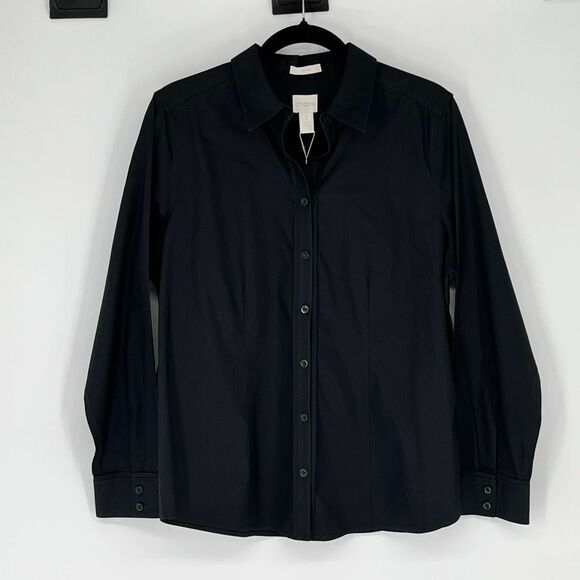 NWT CHICO’S Sloane Black Button Down Shirt Sz 1 (M/8) Effortless No-Iron Cotton - Picture 9 of 16